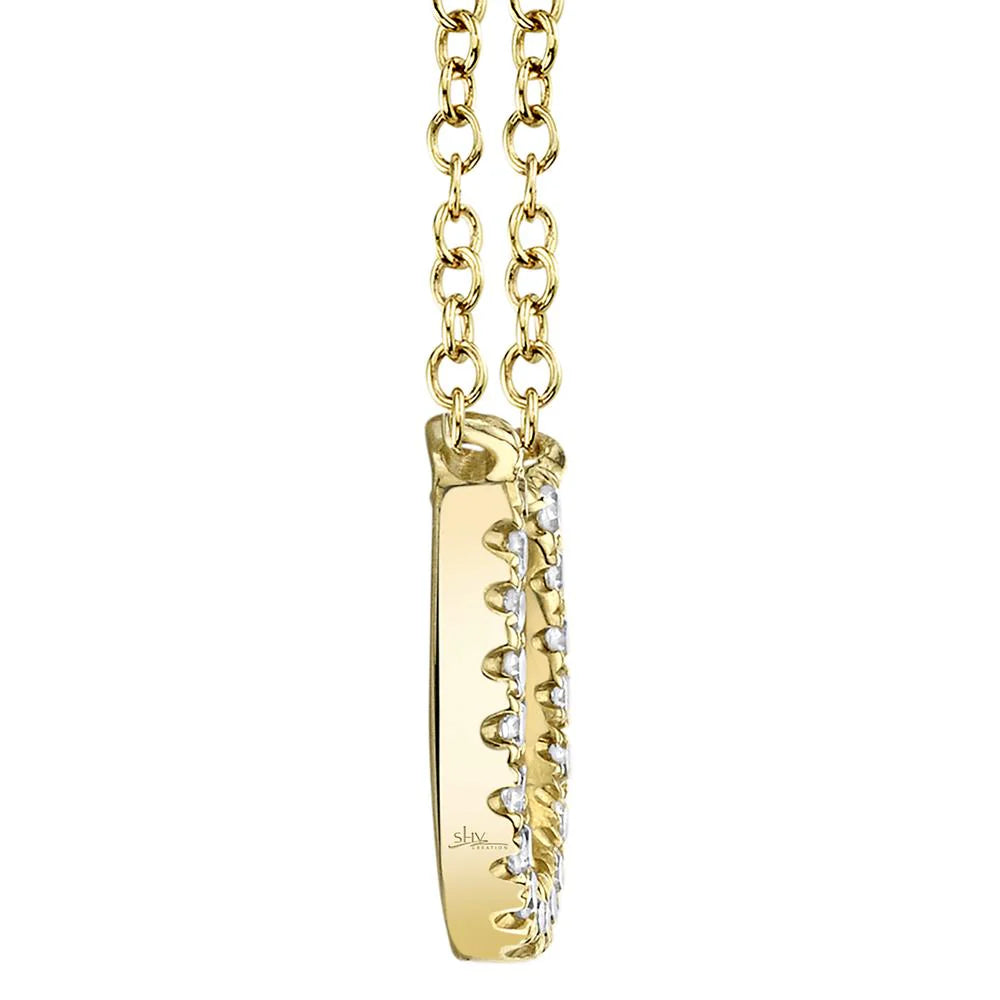 Yellow gold diamond horseshoe necklace, side view