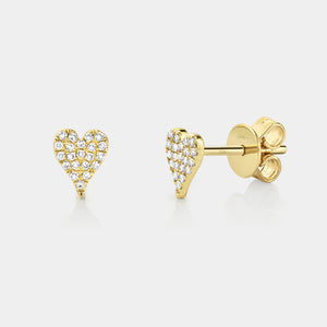 Kate Yellow Gold Pave Diamond Heart Stud Earrings