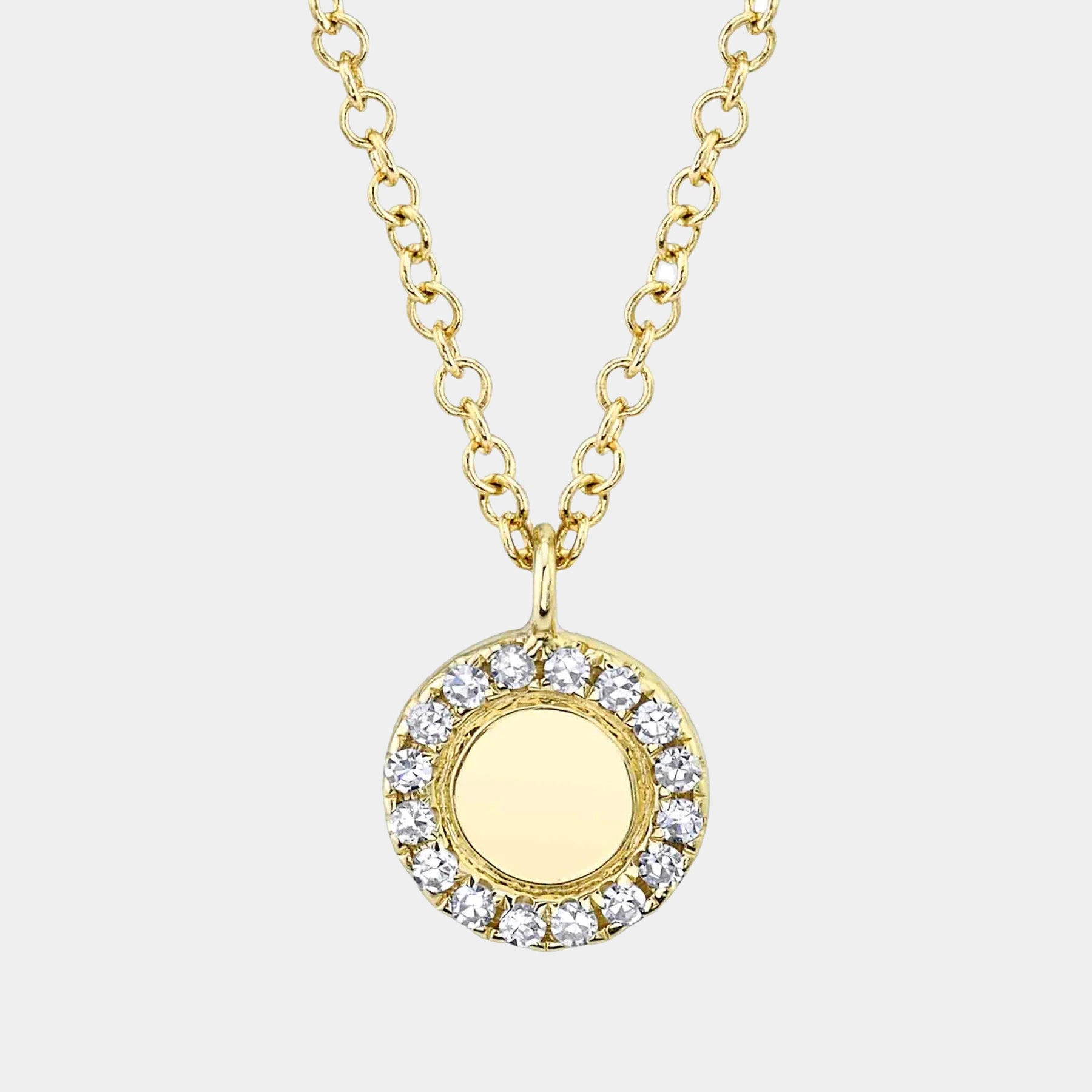 Yellow gold polished center diamond necklace, front view