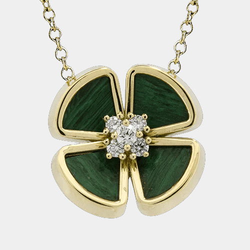 Clover pendant in malachite and diamond
