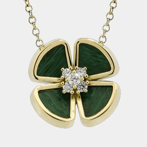 Malachite and Diamond Clover Necklace