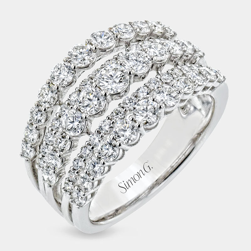 Three row diamond fashion ring in white gold