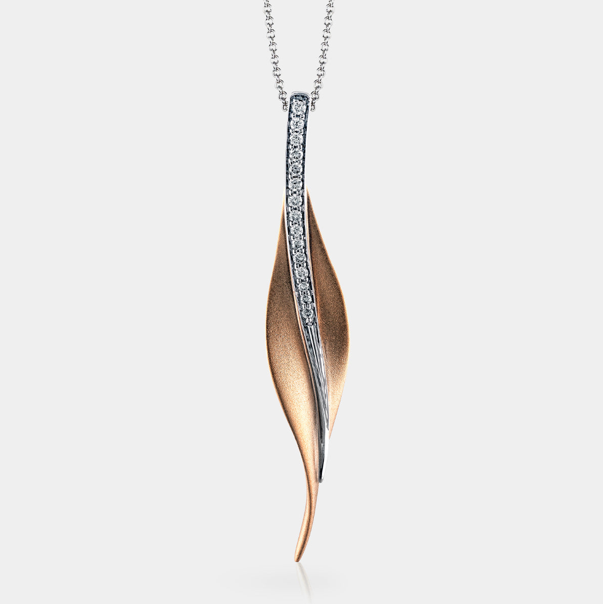 Rose gold diamond leaf pendant