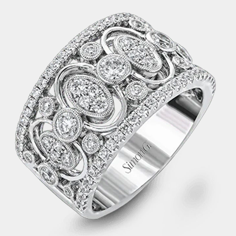 White gold diamond fashion ring, side angle view