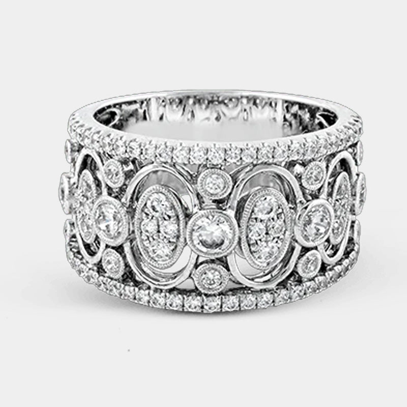 White gold diamond fashion ring, front angle view