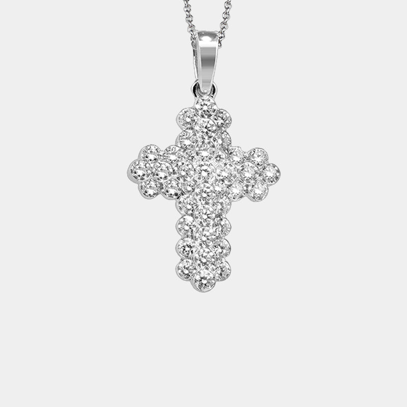 Diamond cluster cross pendant necklace