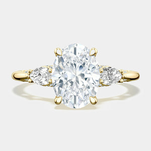 Oval 3-Stone 18k Yellow Gold Engagement Ring - 2685