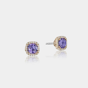 Sterling Silver and Rose Gold Amethyst and Diamond Stud Earrings