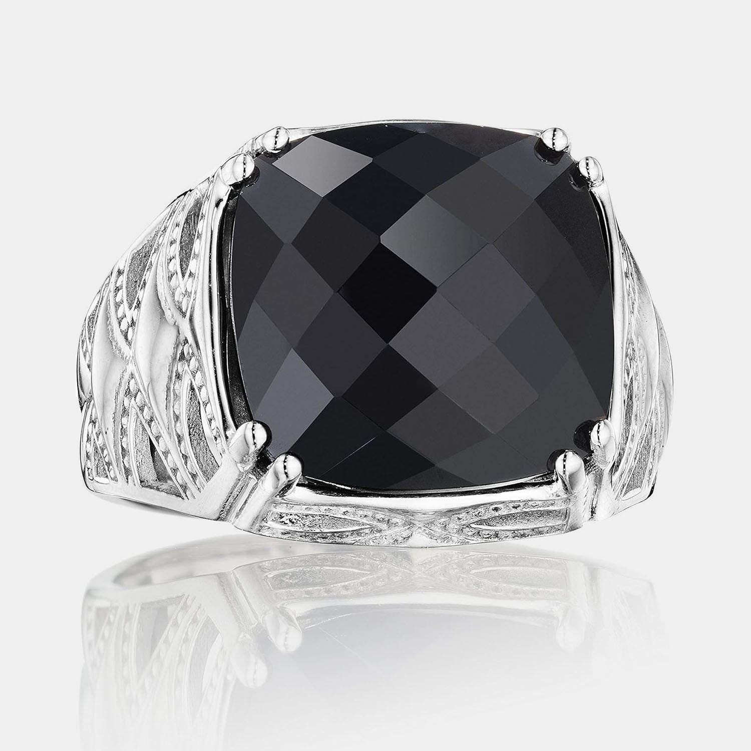 Sterling Silver and White Gold Cushion Onyx Ring