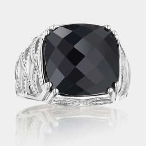 Sterling Silver and White Gold Cushion Onyx Ring