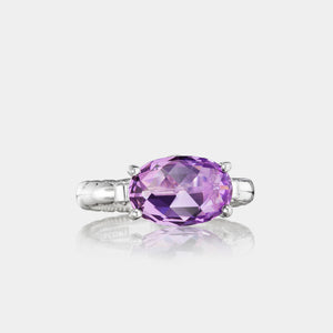 Sterling Silver and White Gold Oval Amethyst Ring