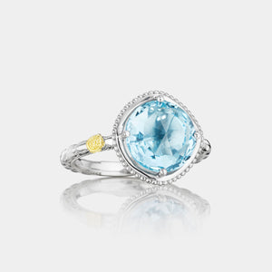 Sterling Silver and Yellow Gold Round Blue Topaz Ring