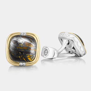Sterling Silver and Yellow Gold Cushion Tiger Iron Cufflinks