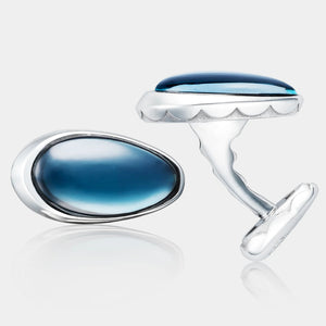 Sterling Silver Oval Sky Blue Hematite Cufflinks