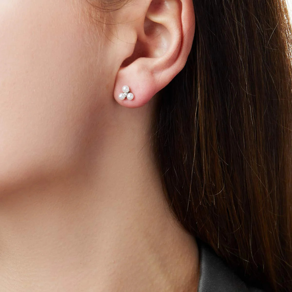 Triple Freshwater Pearl Stud Earrings with Diamonds
