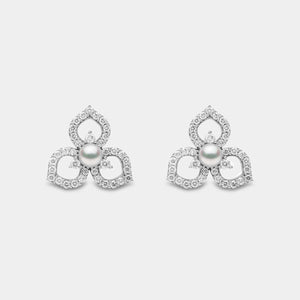 Floral Design Pearl and Diamond Stud Earrings in White Gold
