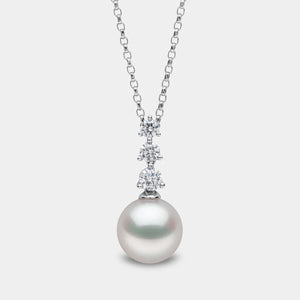 Akoya Pearl and Diamond Pendant Necklace in 18K White Gold