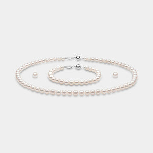 Classic Freshwater Pearl Necklace, Bracelet & Earring Set in 18K Gold