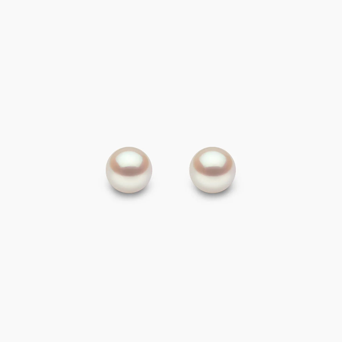 Classic yellow gold pearl stud earrings, front view