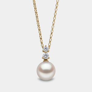 Pearl Drop Pendant with Diamond Accents in Yellow Gold