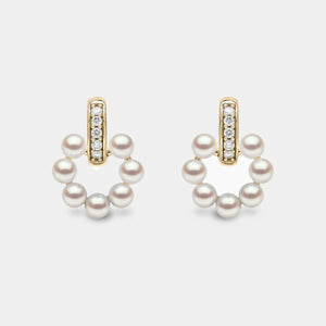 Pearl and Diamond Moon Earrings in Yellow Gold