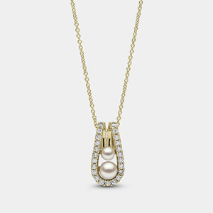 Akoya Pearl and Diamond Pendant Necklace in 18K Yellow Gold