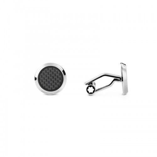 124295 Stainless Steel Extreme 2.0 Black Carbon-patterned Inlay Cufflinks