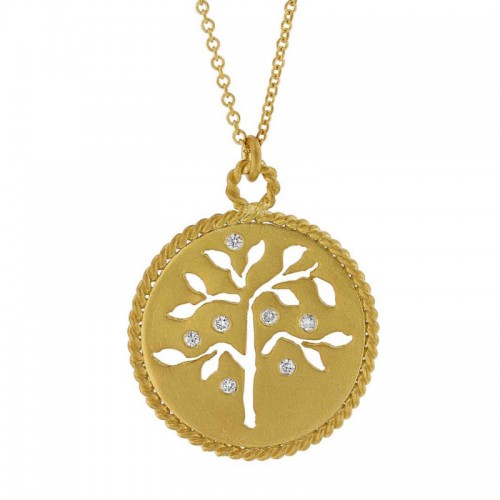 Yellow Gold Tree of Life Diamond Necklace - 3769