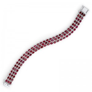 White Gold Triple-Row Ruby and Diamond Bracelet - 8148