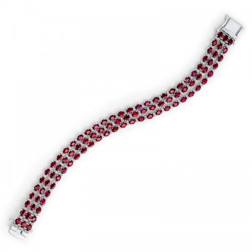 White Gold Triple-Row Ruby and Diamond Bracelet - 8148