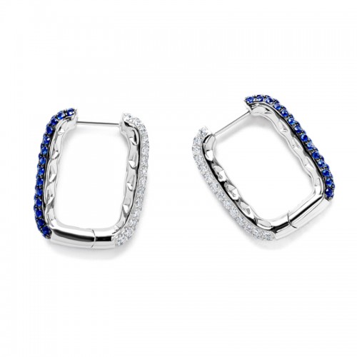 White Gold Reversible Diamond & Sapphire Hoop Earrings - CE2411BS18K