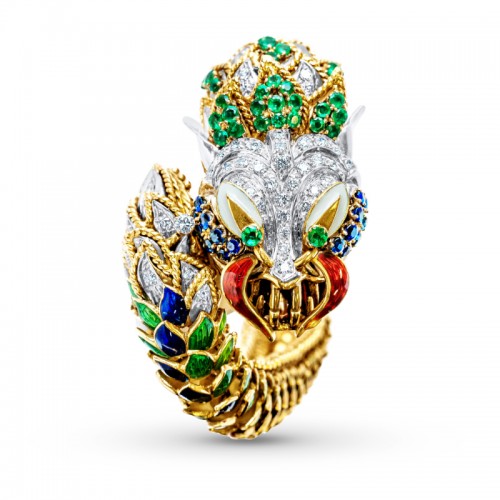 Enamel Dragon Bracelet with Diamonds and Gemstones