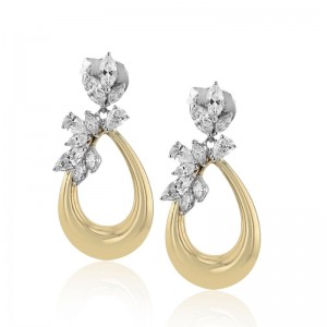 LE4697 Diamond Drop Earrings In 18 Karat Yellow& White Gold With Marquise Cut Diamonds