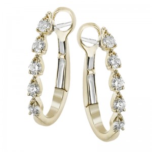 LE4951-Y Medium Hoop Diamond Earrings In 18 Karat Yellow Gold With Round Cut Diamonds