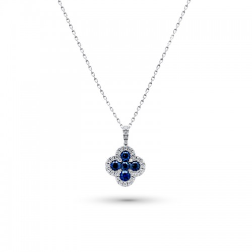 White Gold Sapphire and Diamond Pendant - PT5056-WS