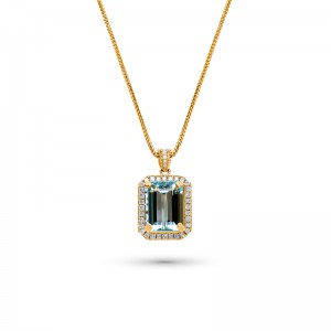 Yellow Gold Aquamarine and Diamond Pendant - S18126