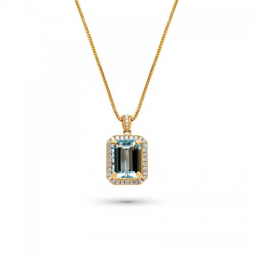 Yellow Gold Aquamarine and Diamond Pendant - S18126