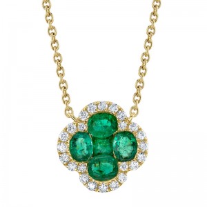 SC41002239 Color Collection 0.16CT Diamond & 0.65CT Emerald Clover Necklace