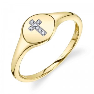 SC55027206RD Kate Collection Diamond Cross Signet Ring In 14K Yellow Gold