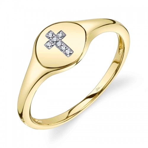 SC55027206RD Kate Collection Diamond Cross Signet Ring In 14K Yellow Gold