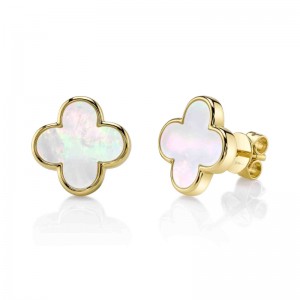 SC55027486 Kate Collection Mother Of Pearl Clover Stud Earrings In 14 Karat Yellow Gold