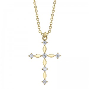 SC55027632 Diamond Cross Necklace In 14 Karat Yellow Gold