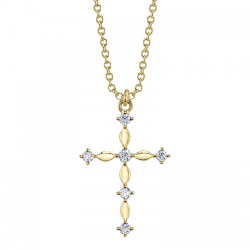 SC55027632 Diamond Cross Necklace In 14 Karat Yellow Gold