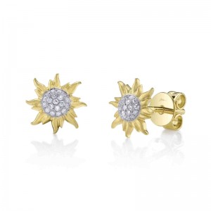 SC55027926RD Kate Collection Pavé Circle Sun Stud Earrings In 14K Yellow Gold