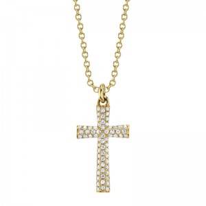 SC55027932 Kate Collection Diamond Pave Cross Necklace In 14 Karat Yellow Gold