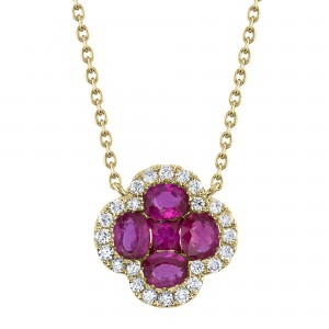 SC41002230 Color Collection 0.16CT Diamond & 0.89CT Ruby Clover Necklace