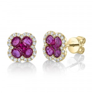 SC41002233 Color Collection 0.33CT Diamond & 2.03CT Ruby Clover Stud Earring