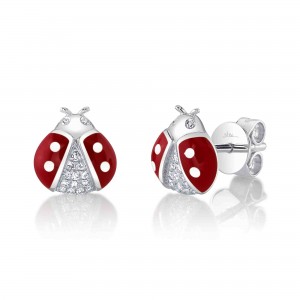 SC55026371ER Enamel 0.07CT Diamond & Red Enamel Ladybug Stud Earring