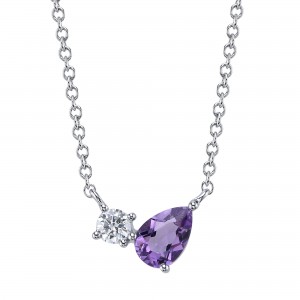 SC55027608 Kate Collection 0.11CT Diamond & 0.38CT Amethyst Pear Necklace