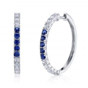 SC55027731D100 Color Collection 0.91CT Diamond & 0.61CT Blue Sapphire Hoop Earring